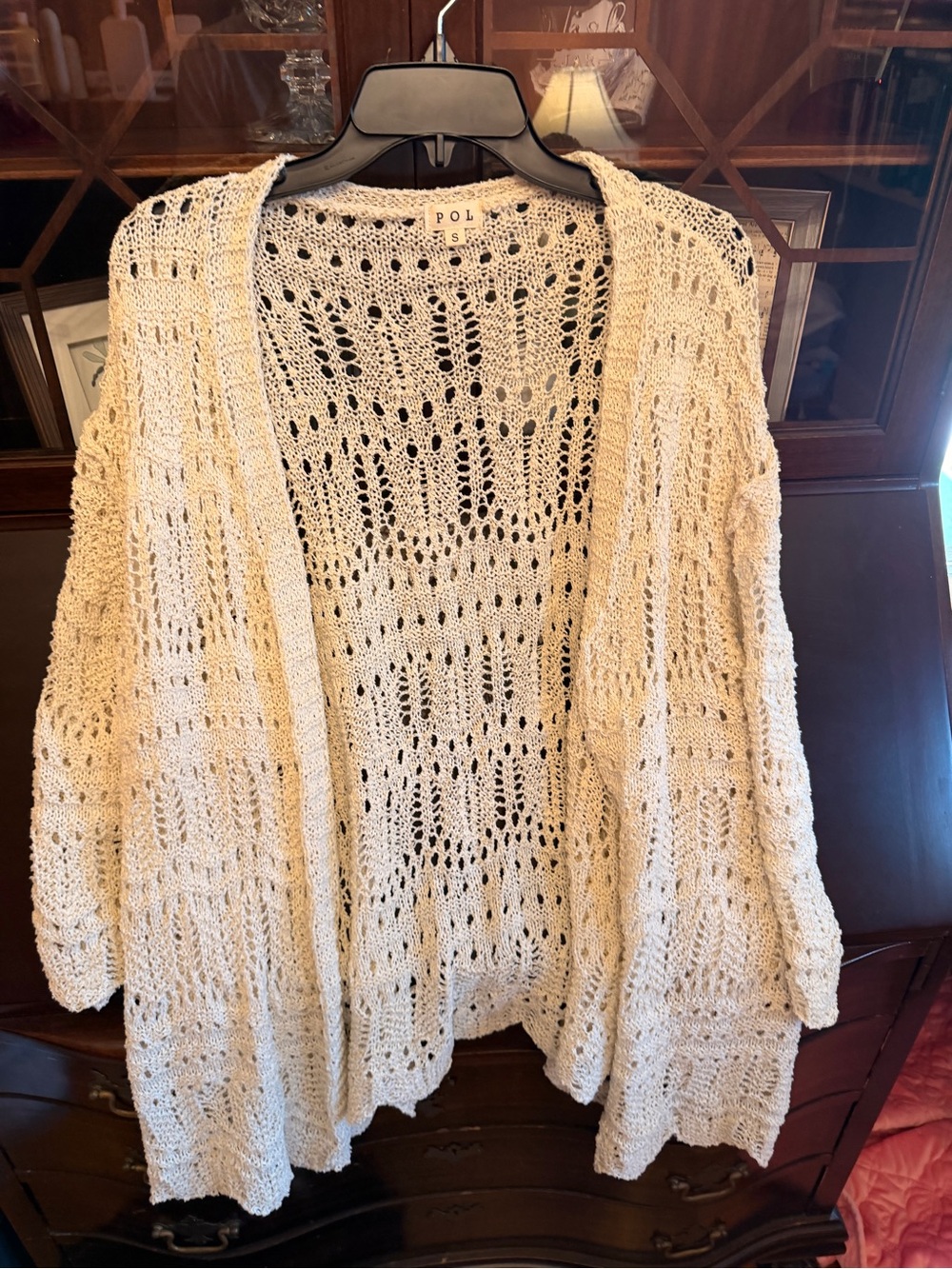 POL Open-Knit Cardigan Sweater in Cream